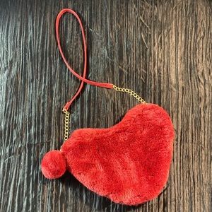 Plush red heart cross body bag